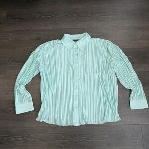 Eloquii Plisse Pleated Blouse Button Down Satin Too Size 16 NWT Mint Green Goth